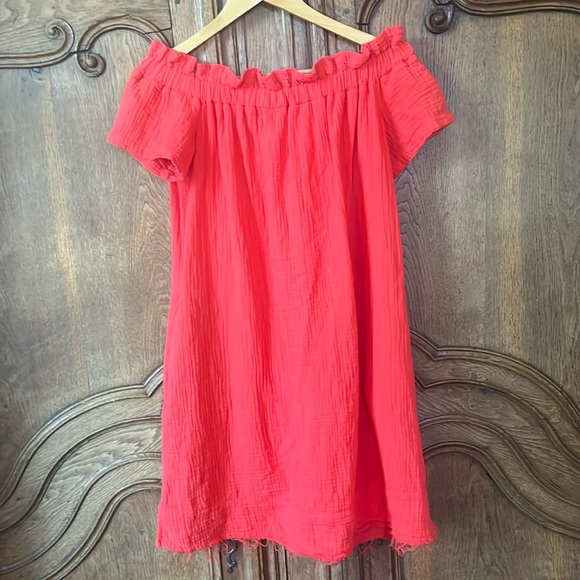 Amadi Anthropologie Maella Off-The-Shoulder Gauze Dress Coral 100% Cotton - Picture 3 of 11